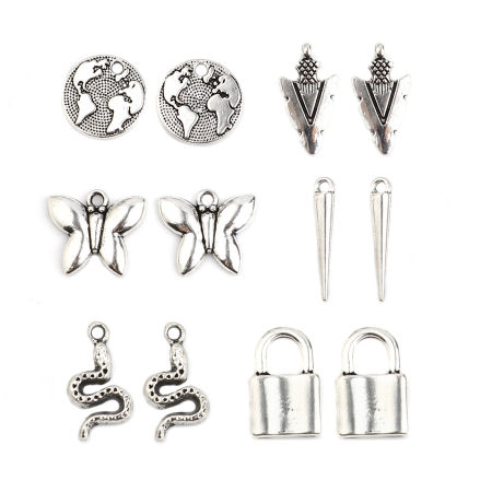 Bild von Zinklegierung Charms Schutzschild Antiksilber Schmetterling 15mm D., 20mm x 11mm, 1 Set ( 12 Stück/Set)