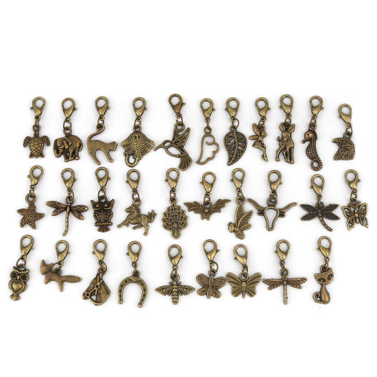 Bild von Zinc Based Alloy Knitting Stitch Markers Bird Animal Antique Bronze Leaf 38mm x 9mm - 27mm x 9mm, 1 Packet ( 30 PCs/Set)