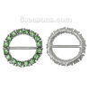 Picture of Zinc Based Alloy Slide Beads Circle Ring Silver Tone Green Rhinestone About 22mm Dia, Hole:Approx 14.6mm x6.6mm (Fits Cord Size: 14x6mm), 2 PCs
