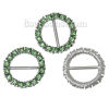 Bild von Zinklegierung Slider Schiebeperlen Perlen Kreisring Silberfarbe Grün Strass ca.22mm D.,Loch:ca. 14.6mm x6.6mm, (Geeignet für 14mm x6mm Schnur), 2 Stück