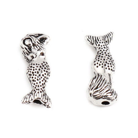 Zinc Based Alloy Spacer Beads Mermaid Antique Silver Color About 20mm x 8mm, Hole: Approx 1.9mm, 10 PCs