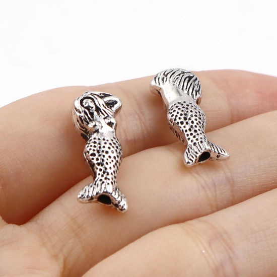 Image de Perles en Alliage de Zinc Sirène Argent Vieilli 20mm x 8mm, Trou: env. 1.9mm, 10 Pcs