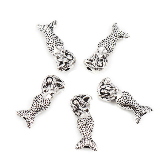 Image de Perles en Alliage de Zinc Sirène Argent Vieilli 20mm x 8mm, Trou: env. 1.9mm, 10 Pcs