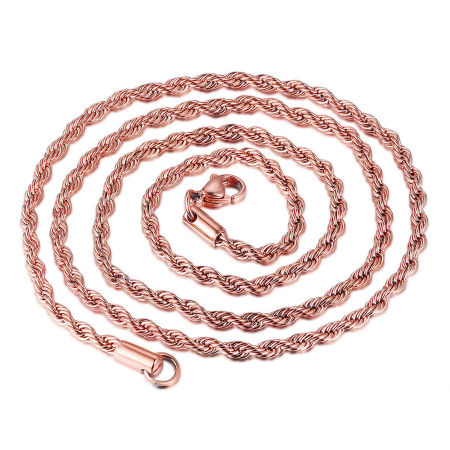 Image de Colliers En Gros Or Rose en Acier Inoxydable, Chaîne Maille Torsade, Unisexe Élégant Minimaliste Cadeau Bijoux pour Détaillants 46cm long, Taille de la Chaîne: 3mm, 1 Pièce