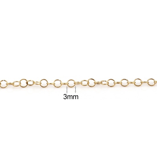 Imagen de 20 Unidades 3mm Diámetro, 0.4mm(26 gauge) Acero Inoxidable Abierto Argollas 18K Oro Real Chapado Ronda