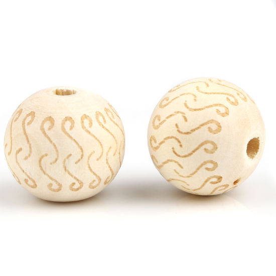 Picture of Wood Spacer Beads Round Natural S Pattern About 16mm Dia., Hole: Approx 4.1mm, 20 PCs