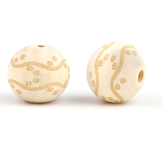 Picture of Wood Spacer Beads Round Natural Carved Pattern About 16mm Dia., Hole: Approx 4.1mm, 20 PCs