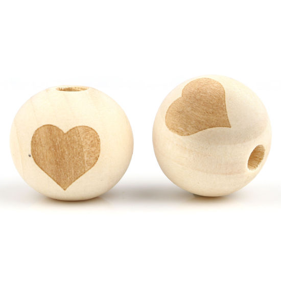 Picture of Wood Spacer Beads Round Natural Heart About 16mm Dia., Hole: Approx 4.1mm, 20 PCs