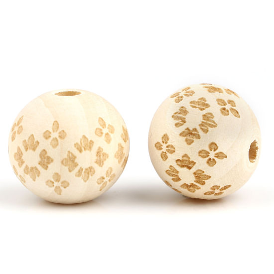 Picture of Wood Spacer Beads Round Natural Flower About 16mm Dia., Hole: Approx 4.1mm, 20 PCs