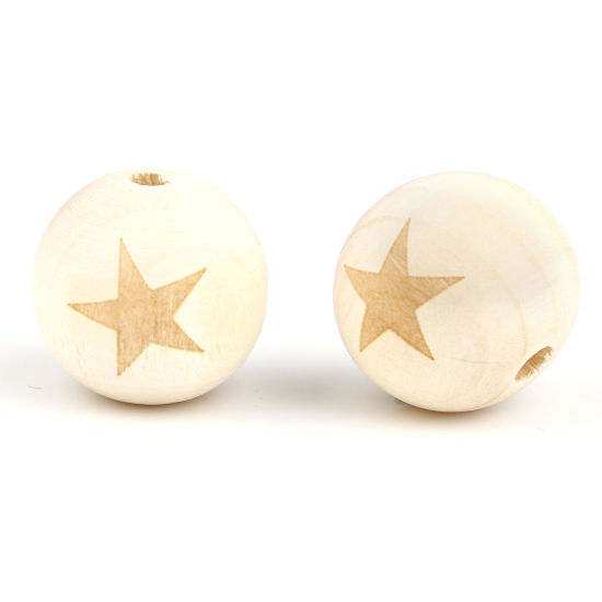 Picture of Wood Spacer Beads Round Natural Pentagram Star About 16mm Dia., Hole: Approx 4.1mm, 20 PCs