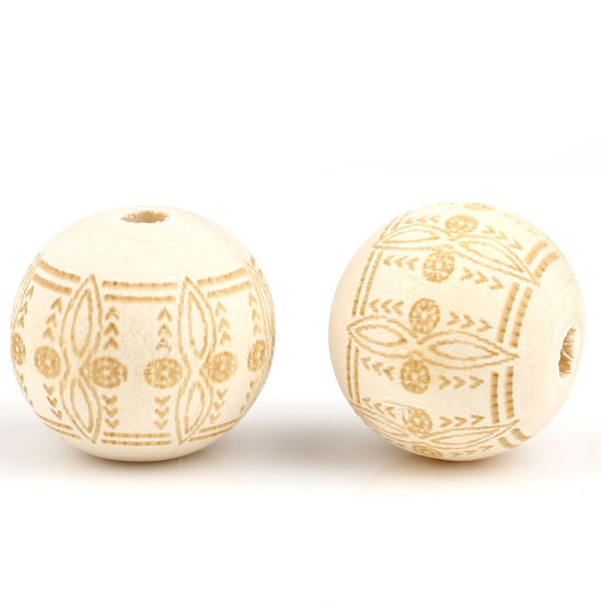 Picture of Wood Spacer Beads Round Natural Carved Pattern About 20mm Dia., Hole: Approx 4.5mm, 20 PCs