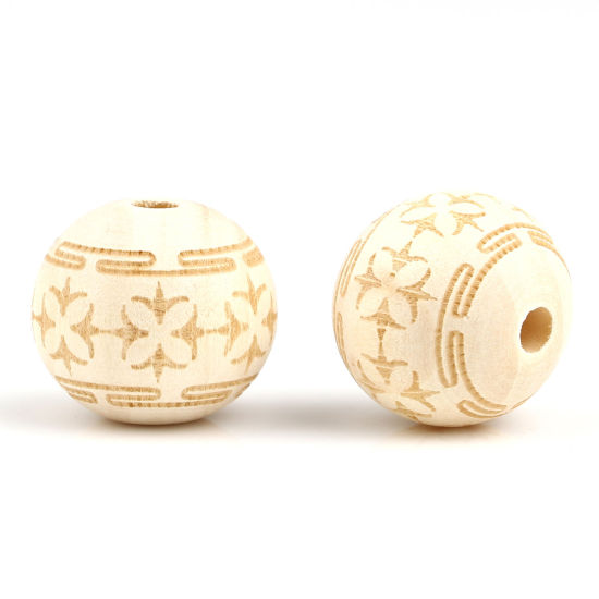 Picture of Wood Spacer Beads Round Natural Grass About 20mm Dia., Hole: Approx 4.5mm, 20 PCs