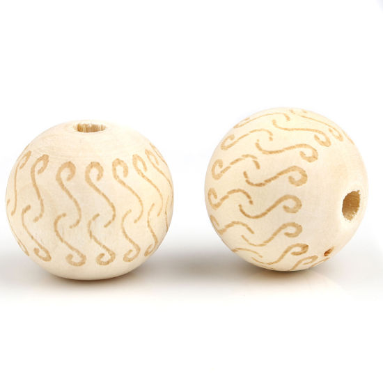 Picture of Wood Spacer Beads Round Natural S Pattern About 20mm Dia., Hole: Approx 4.5mm, 20 PCs