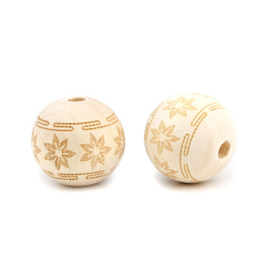 Picture of Wood Spacer Beads Round Natural Flower About 20mm Dia., Hole: Approx 4.5mm, 20 PCs