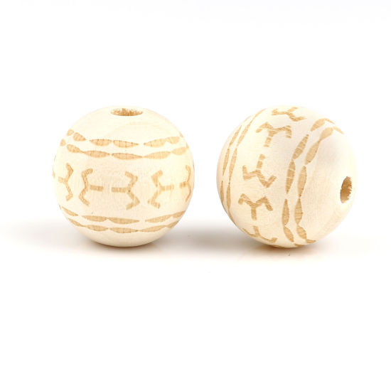 Picture of Wood Spacer Beads Round Natural Carved Pattern About 20mm Dia., Hole: Approx 4.5mm, 20 PCs