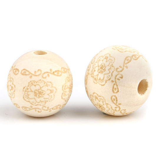 Picture of Wood Spacer Beads Round Natural Flower About 20mm Dia., Hole: Approx 4.5mm, 20 PCs