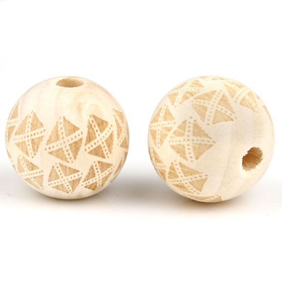 Picture of Wood Spacer Beads Round Natural Rhombus About 20mm Dia., Hole: Approx 4.5mm, 20 PCs