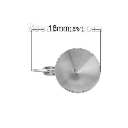 Picture of 304 Stainless Steel Clip On Earring Cabochon Settings Round Silver Tone (Fits 12mm Dia) 18mm( 6/8") x 13mm( 4/8"), Post/ Wire Size: (20 gauge), 10 PCs
