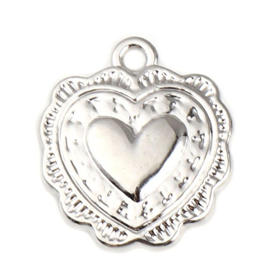 Bild von Zinklegierung Charms Herz Silberfarbe 18mm x 16mm, 10 Stück