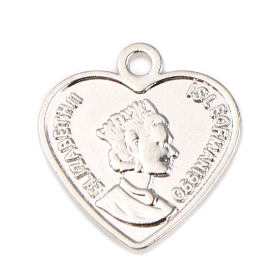 Bild von Zinklegierung Charms Herz Silberfarbe Kopf Porträt 20mm x 18mm, 10 Stück