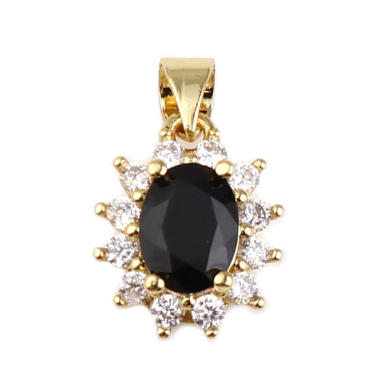 Image de 1 Pièce Pendentif Breloque en Laiton Doré Fleur à Strass Noir & Transparent 19mm x 11mm