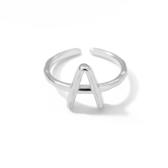 Bild von Edelstahl Offen Verstellbar Ring Silberfarbe Ring Anfangsbuchstabe/ Großbuchstabe " A " 16.5mm（US Größe:6), 1 Stück
