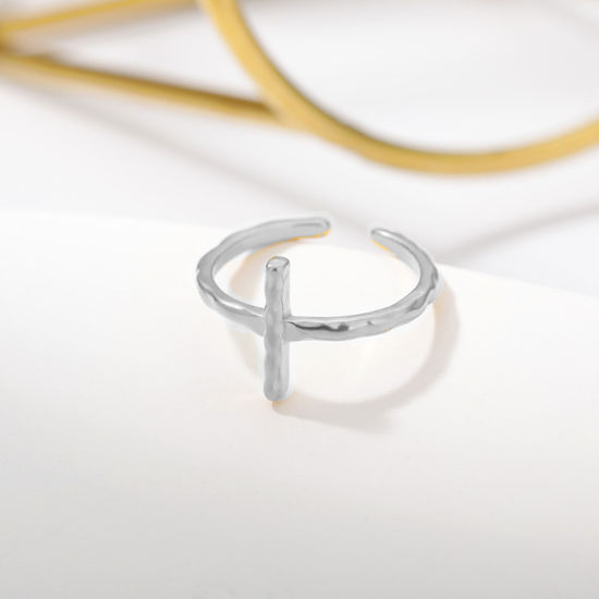 Bild von Edelstahl Offen Verstellbar Ring Silberfarbe Ring Anfangsbuchstabe/ Großbuchstabe " I " 16.5mm（US Größe:6), 1 Stück
