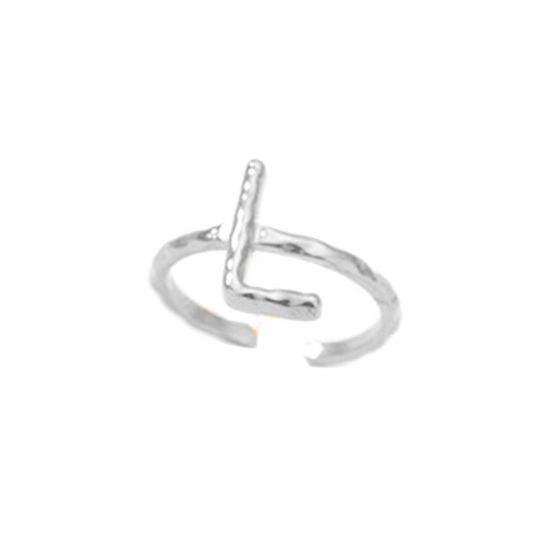 Bild von Edelstahl Offen Verstellbar Ring Silberfarbe Ring Anfangsbuchstabe/ Großbuchstabe " L " 16.5mm（US Größe:6), 1 Stück