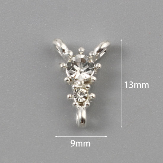 Bild von Zinklegierung Verbinder Dreieck Versilbert Transparent Strass 13mm x 9mm, 10 Stück
