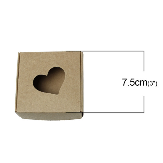 Bild von Papier Schmuck Verpackung Schachtel Hellbraun Herz Muster 7.5cmx 7.5cm 10 Stück