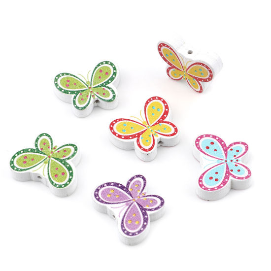 Image de Perles Insecte Intercalaires en Bois Naturel Papillon Couleur au Hasard 25mm x 20mm, Trou: env. 2mm, 50 Pcs