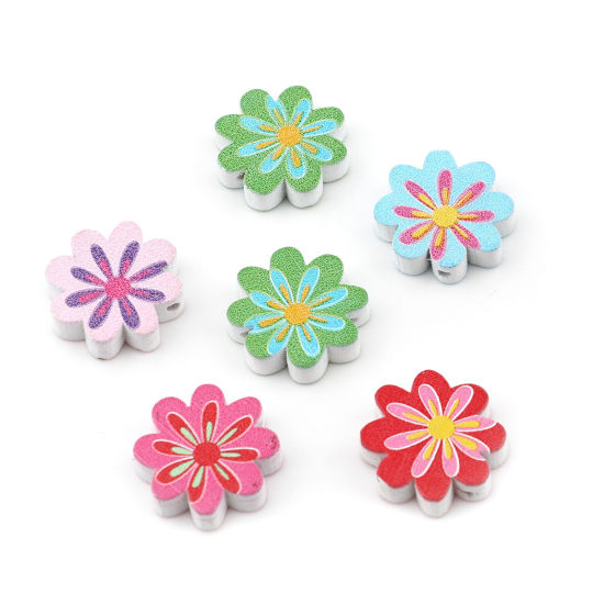 Picture of Natural Wood Spacer Beads Flower At Random Color Mixed About 21mm x 21mm, Hole: Approx 2mm, 50 PCs