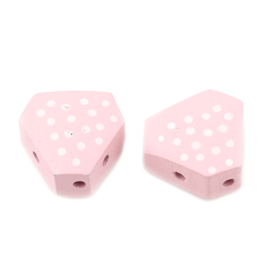 Picture of Natural Wood Spacer Beads 3 Holes Polygon Pink About 21mm x 18mm, Hole: Approx 2.4mm, 10 PCs