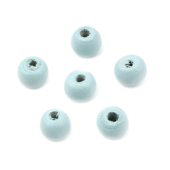 Image de Perles en Bois Naturel Rond Bleu 8mm Dia, Trou: env. 2.5mm, 500 Pcs