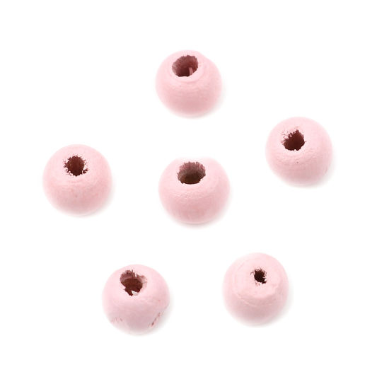 Picture of Natural Wood Spacer Beads Round Pink About 8mm Dia., Hole: Approx 2.5mm, 500 PCs