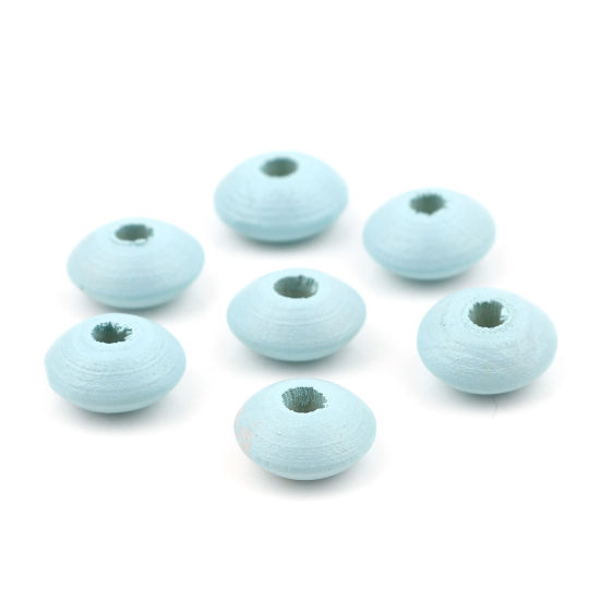 Picture of Natural Wood Spacer Beads Flying Saucer Blue About 12mm Dia., Hole: Approx 3.3mm, 200 PCs