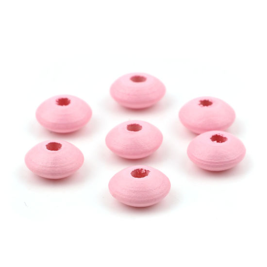 Picture of Natural Wood Spacer Beads Flying Saucer Pink About 12mm Dia., Hole: Approx 3.3mm, 200 PCs