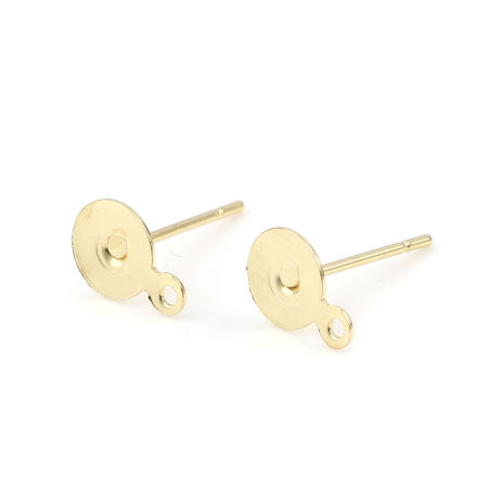Image de Boucles d'Oreilles Puces en 304 Acier Inoxydable Rond Doré Coller sur (Adapté à 6mm Dia ) 9mm x 6mm, Epaisseur de Fil: (21 gauge), 20 Pcs