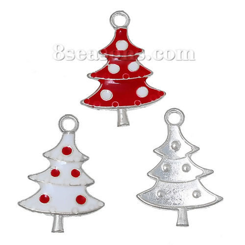 Immagine di Lega di Zinco Charm Ciondoli Albero di Natale A Random Smalto 26mm x 18mm , 5 Pz