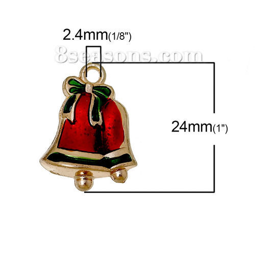 Imagen de Colgantes Aleación del Metal Del Zinc de Cascabel Navidad , Al Azar y Rojo & Verde Nudo Mariposa Patrón Esmalte 24mmx 17mm, 5 Unidades