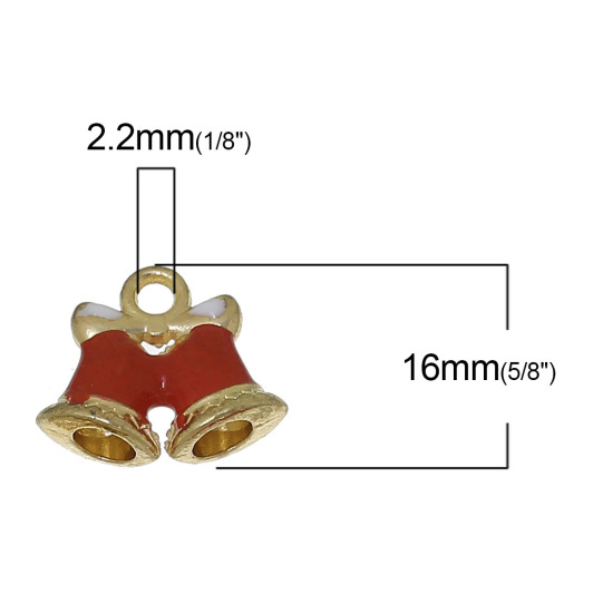 Picture of Zinc Metal Alloy Charms Christmas Jingle Bell Bowknot Carved At Random Mixed Enamel 16mm( 5/8") x 14mm( 4/8"), 10 PCs