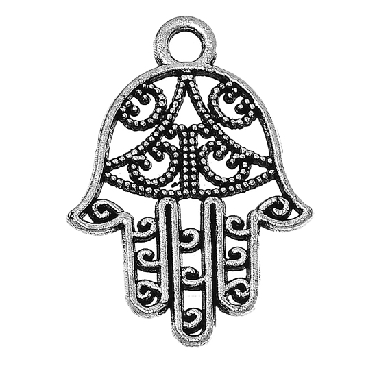 Image de Pendentifs en Alliage de Zinc Paume Argent Vieilli Creux 21mm x 15mm, 100 Pcs