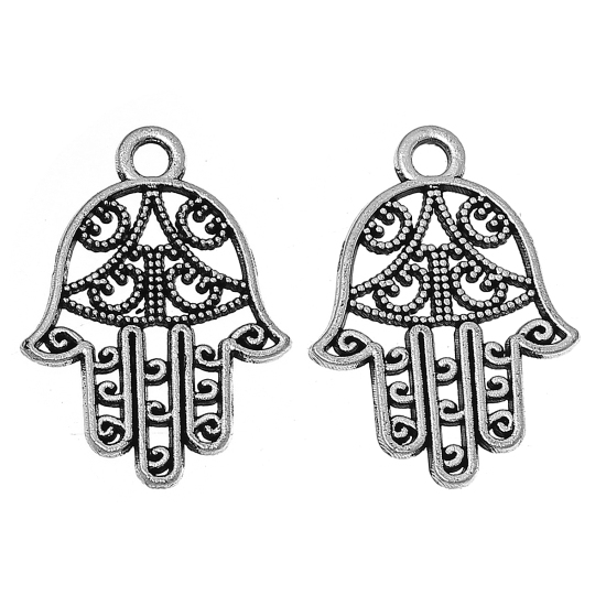 Image de Pendentifs en Alliage de Zinc Paume Argent Vieilli Creux 21mm x 15mm, 100 Pcs