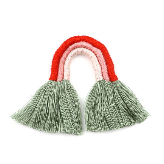 Picture of Polyester No Loop Tassel Pendants No Loop Tassel Olive Green 9cm x 5.5cm - 8cm x 5.2cm, 1 Piece