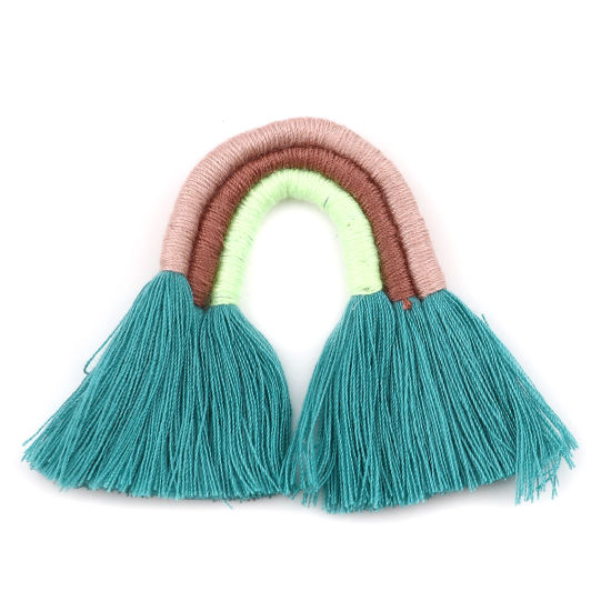 Picture of Polyester No Loop Tassel Pendants No Loop Tassel Peacock Green 9cm x 5.5cm - 8cm x 5.2cm, 1 Piece