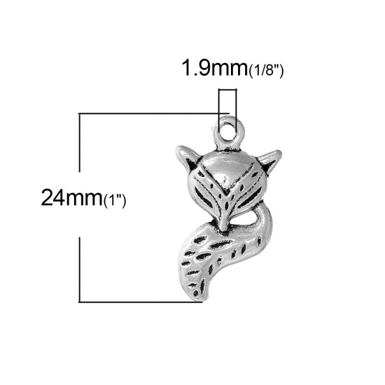 Picture of Zinc Metal Alloy Charms Fox Animal Antique Silver Color 24mm(1") x 13mm( 4/8"), 50 PCs