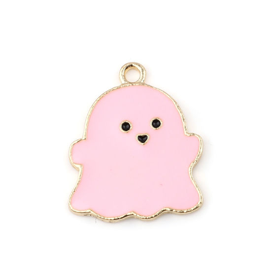Immagine di Lega di Zinco Charms Halloween Fantasma Oro Placcato Rosa Smalto 24mm x 20mm , 10 Pz
