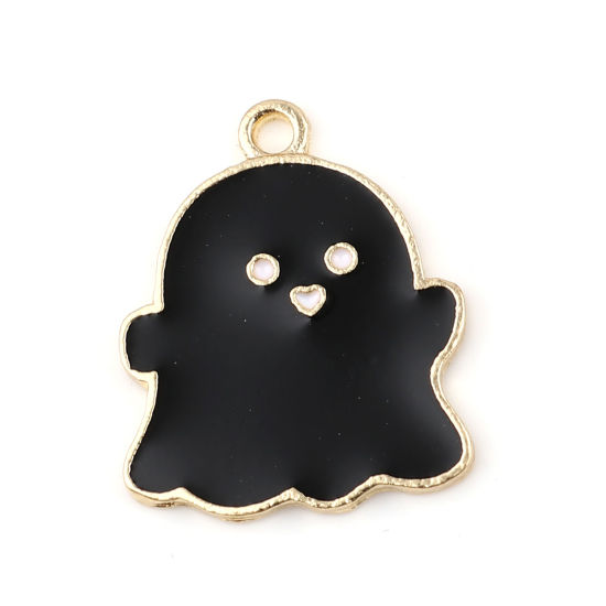 Immagine di Lega di Zinco Charms Halloween Fantasma Oro Placcato Nero Smalto 24mm x 20mm , 10 Pz