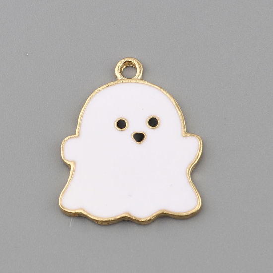 Immagine di Lega di Zinco Charms Halloween Fantasma Oro Placcato Bianco Smalto 24mm x 20mm , 10 Pz
