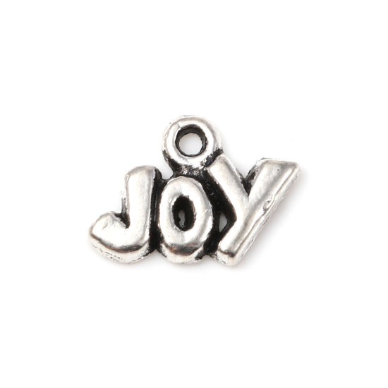 Image de Breloques en Alliage de Zinc Argent Vieilli Message" JOY " 12mm x 9mm, 100 Pcs